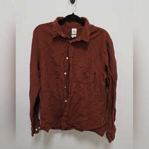 H&M Mens Rust Cotton Linen Button Down Shirt Size L
